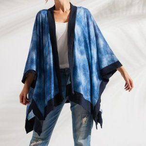 Simple by Suzanne Betro Navy Tie-Dye Contrast-Trim Handkerchief Kimono - Size 3X
